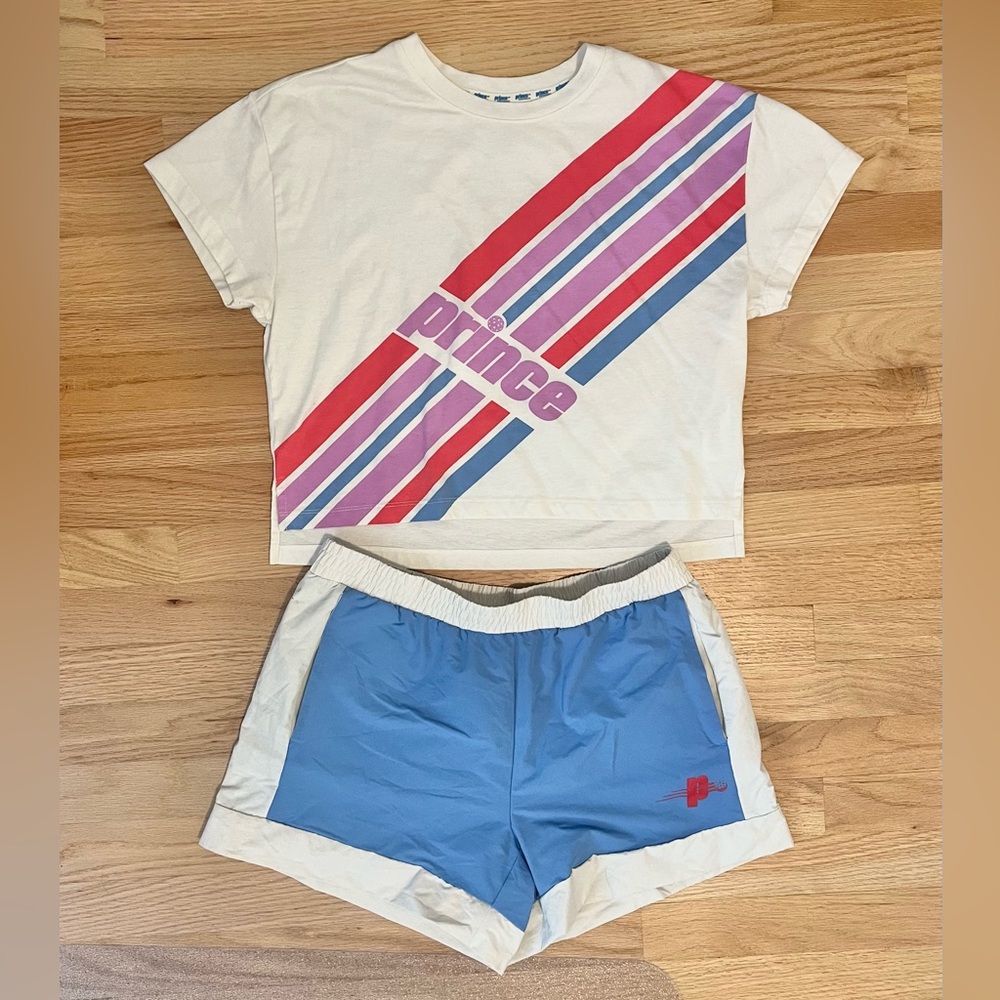 Prince for Target Pickleball Short Sleeve Striped T-Shirt & Shorts Medium NWOT